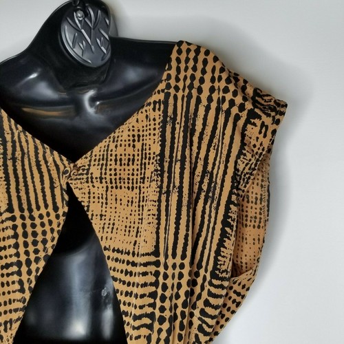 Ya Los Angles Womens Dress Sz Lg Tribal Print Brown Bk Open Back Shirred Waist - Picture 9 of 12