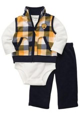 Carters Infant Boys 3 Piece Plaid Outfit Pants Thermal Creeper  Jacket Vest