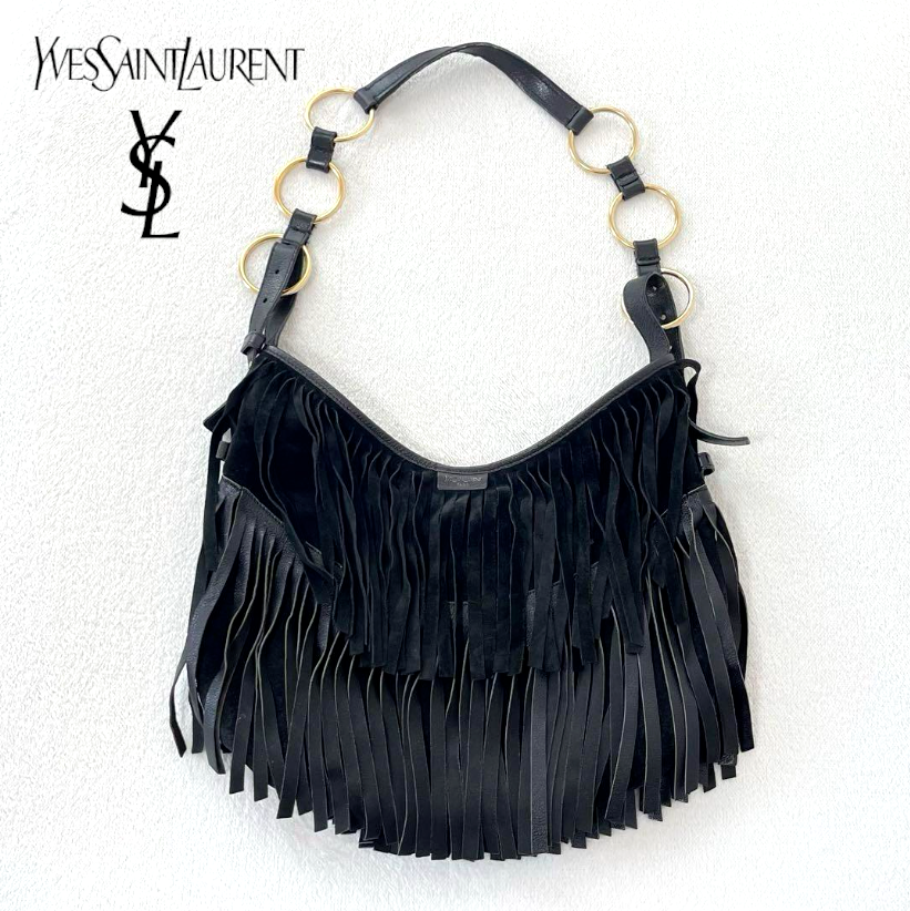 YSL Yves Saint Laurent Black Boheme Suede Fringe Shoulder YSL Yves Saint Laurent Black Boheme Suede Fringe Shoulder