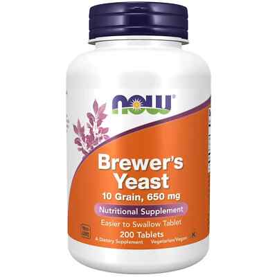 NOW Foods Bierhefe 650 mg 200 Tabletten, Vitamin B, B1, B2, B6 allgemeine Gesundheit