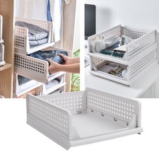 Wardrobe Storage Box Stacking Basket Tray Drawer Closet Organizer Shelf Rack UK