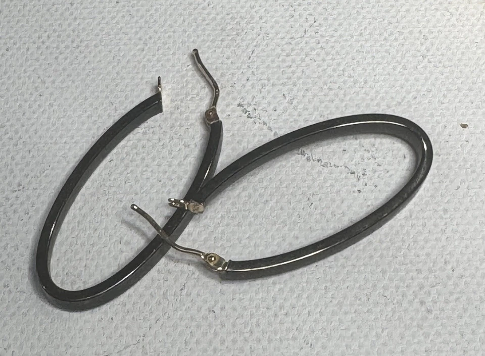 14kt. Black Rhodium Yellow Gold Earrings, Oval Italian 3/4” Long - Image 4 of 4