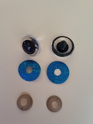 30mm Bleu Funky Scintillant Cristal Style Poupée Yeux Avec Rondelle Fixations