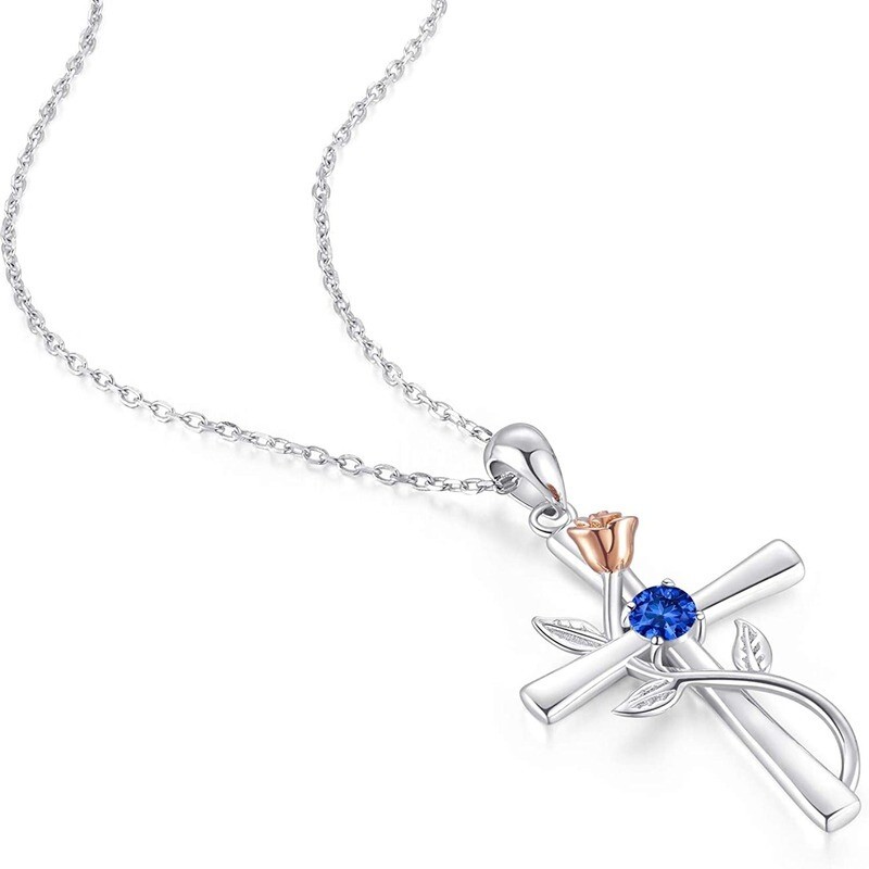 Fashion Silver Plated Blue Symbol Romantic Love Flower Pendant Necklace