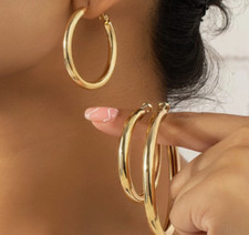 Gold Plated Wide Gold Hoop Earrings Big Large Hoop Earrings for Women 3 Pair