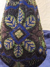 Vintage Micro Beaded Reticule Drawstring Purse Multicolor Flapper Evening Bag