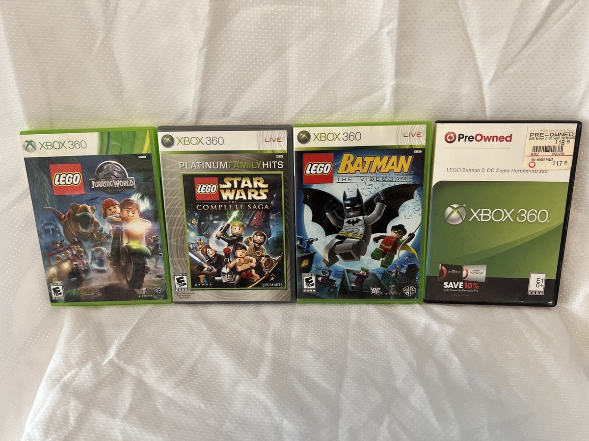 Xbox 360 Lego Game Bundle Jurassic World, Complete Saga, Batman