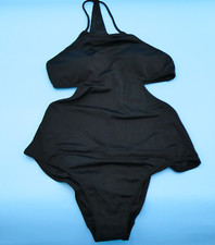 Victorias Secret Medium Black Smooth Cutout Halter Padded One Piece Swimsuit New