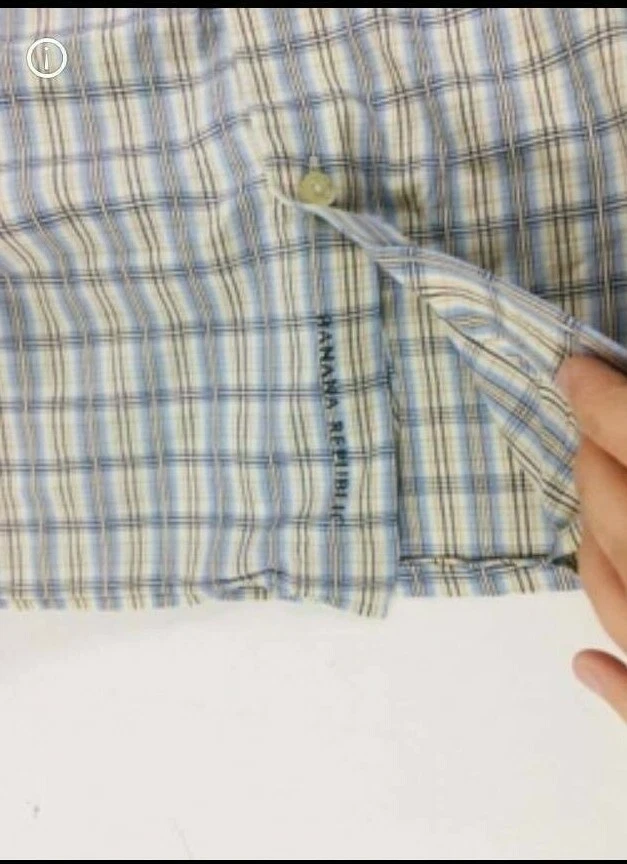 Camisa Banana Republic para hombre talla mediana azul tostado a cuadros abotonada Foto 4 de 4
