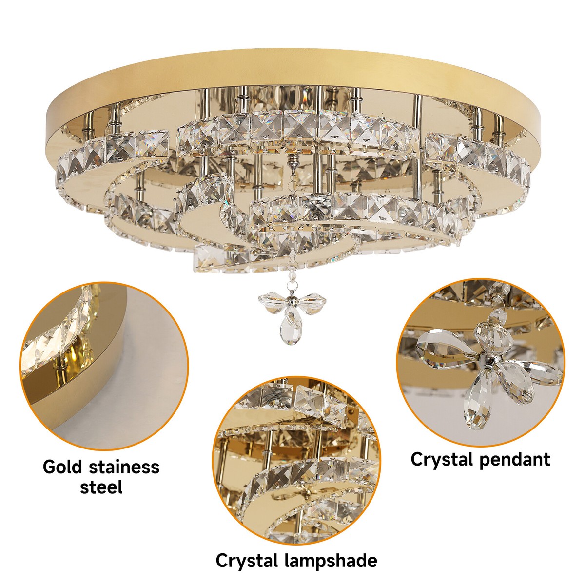 56W Crystal Gold Ceiling Light Chandelier Living Room