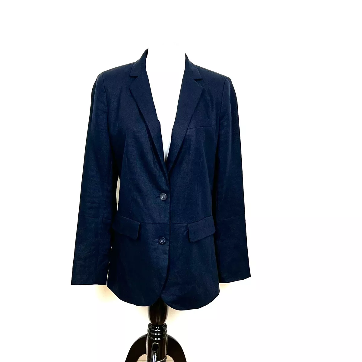 Michael Kors Sz 8 Blazer Jacket Navy Blue Womens Linen Business Professional