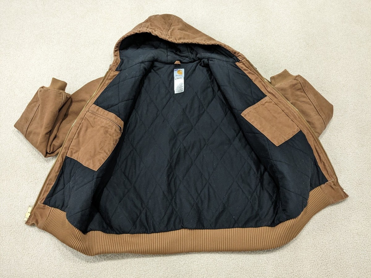 Carhartt J130 BRN Brown Canvas Full Zip Quilt Lined Work Bomber