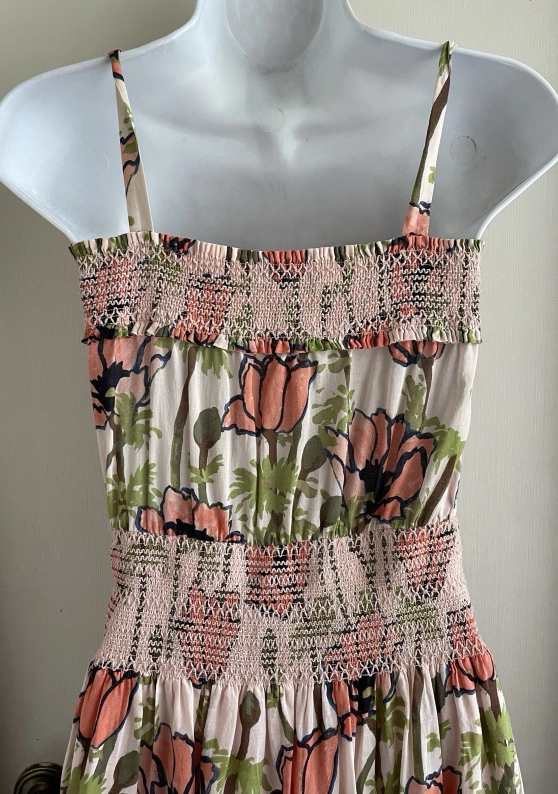 Abito da sole midi Tory Burch rosa stampa floreale cotone fumè taglia XS