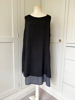 THE BAMBOO WARDROBE SECRET POCKET TWO LAYER DRESS SHORT IN BLACK & SLATE M/L
