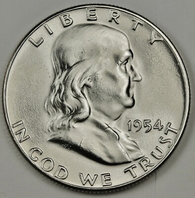 1954-p Franklin Half.   100% Full Bell Lines.  B.U.  140361  Inventory H