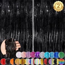 Fringe Curtain Party Streamers 3.3x8.3 Ft Foil Fringe Backdrop 2Pack Black