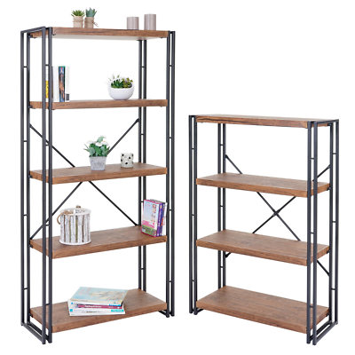 Bücherregal HWC-A27, Standregal Wohnregal, 3D-Struktur, Wildeiche