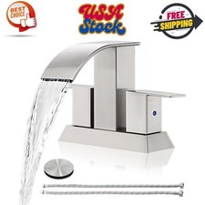 Brushed Nickel Waterfall Bathroom Faucet - 4Inch 2 or 3 Holes Centerset Faucet B