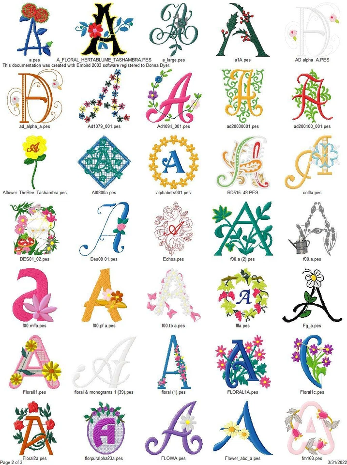 80 CONJUNTOS DE ALFABETO FLORAL DIFERENTES DISEÑOS DE MÁQUINA DE BORDAR PES EN UNIDAD USB Foto 2 de 4
