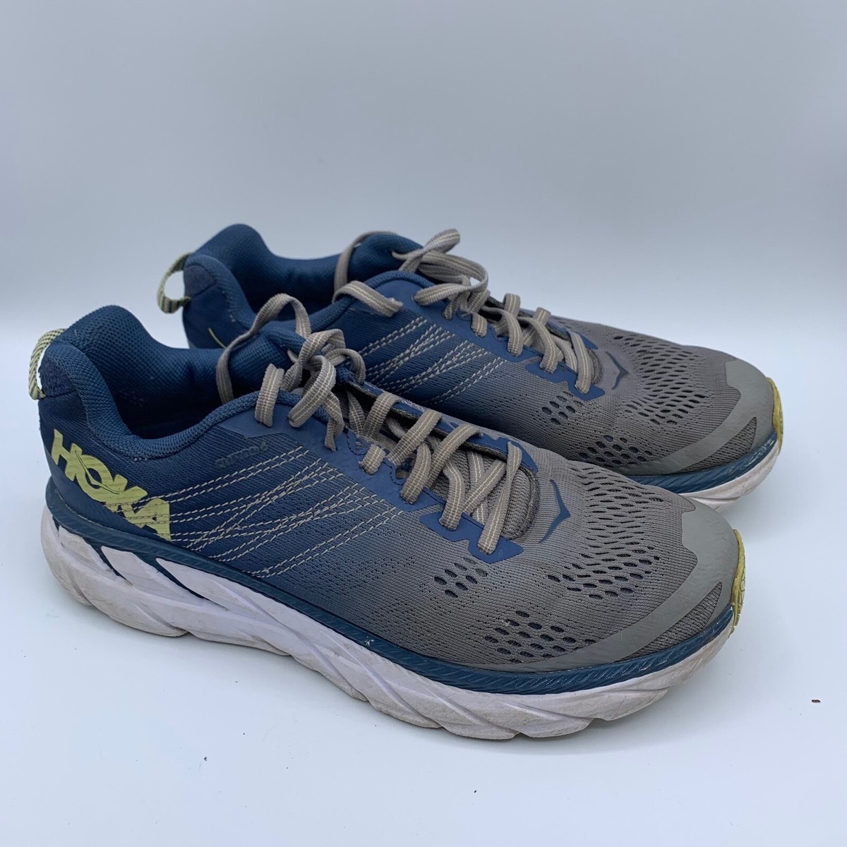 Hoka One One W Clifton Blue Gray Tennis Shoe Women's Size