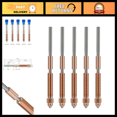 5PCS Nozzle Kit 0.2-1.0mm Quick-Swap Tri-Metal Hardened Steel for 3D Printers