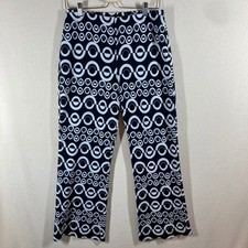 Joseph Ribkoff Pull On Geometric Mid Rise Pant Sz 10 Black/White Wide Leg