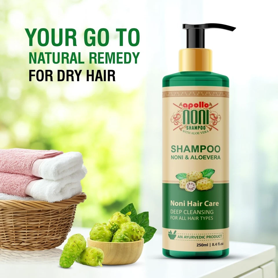 Apollo Noni Shampoo 250ml AloeVera,Deep Clean,Anti‑Dandruff,Hair‑Fall Control - Image 4 of 4