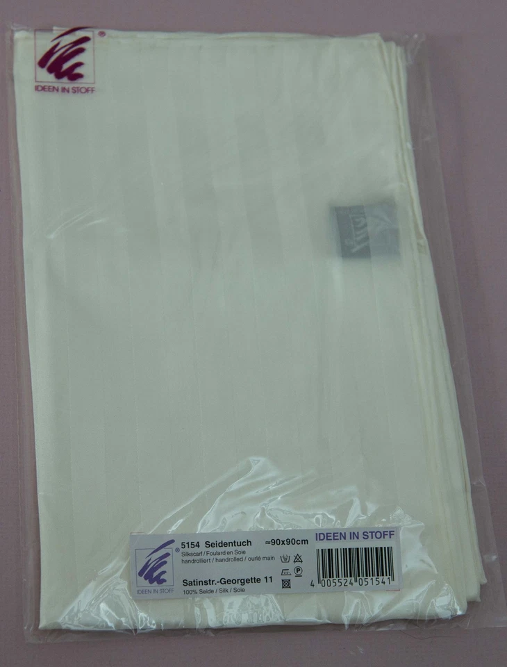 Seidentuch Satenstreifen - Georgette 90x90 Seide 100%, naturweiß,