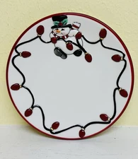 Fitz & Floyd ‘Cheers’ 6.5” Snack/Cheese Ball Plate w/Snowman + Christmas Lights