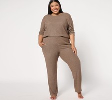 Berkshire Blanket Heathered Long Sleeve  Pant Hacci Set Coffee Quartz M New
