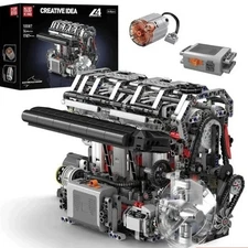 Mould King Motorized V8/V12/L4 Engine Model Building Kit, Electric Simulation US