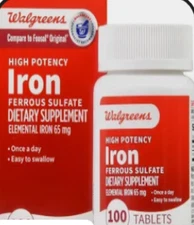 NEW Walgreens Iron Slow Release Ferrous Sulfate 100 Tabs 04/2026 FREE SHIPPING