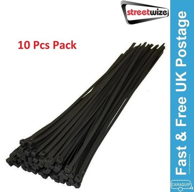 Schwarze Kabelbinder Wraps starker Kunststoff Zip Tie Radzierleiste Sicherheit 250 mm x 10