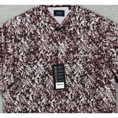 NEW 7 Diamonds Woven Shirt Men Medium Burgundy Geometric Fearless 4 Way Stretch