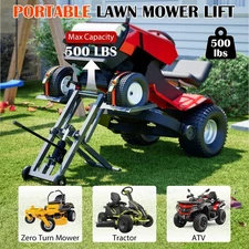 Hydraulic Riding Mower Lift with Ratchet Belts - Foldable, 500LB Capacity, Green