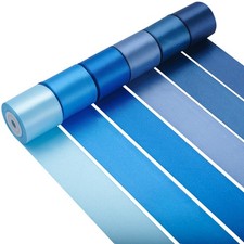 Blue Satin Ribbon 2 Inch X 6 Rolls Total 60 Yards Double Faced Blue Ribbon Se...