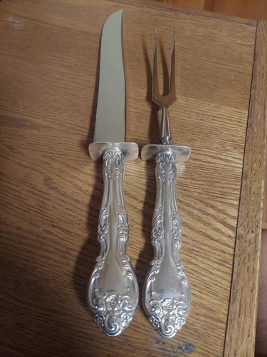 Large Melrose Gorham Sterling Silver Handled Carving Set,   14" & and 11-3/8"