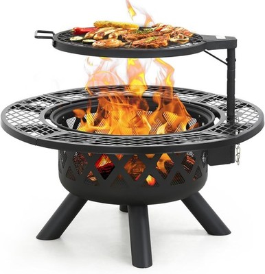 BALI OUTDOORS 32 Inch Wood Burning Fire Pit,Patio BBQ Fire Pit with Poker