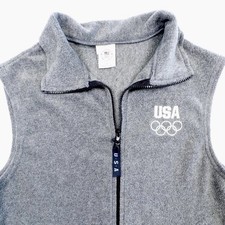 Team USA Olympic Vest Mens M Gray Fleece Full Zip Made In USA