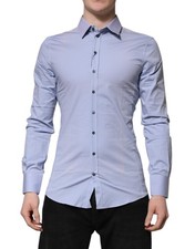 Dolce & Gabbana Blue Cotton SICILIA Long Sleeves Dress Men's Shirt