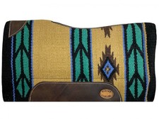 Klassy Cowgirl 28" x 30" Mustard, Black  Turquoise Aztec Wool Top Saddle Pad