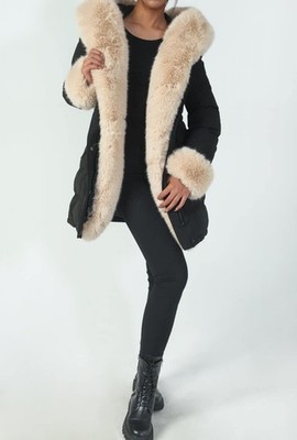 Faux fur down jacket with hood | COPPEROSE