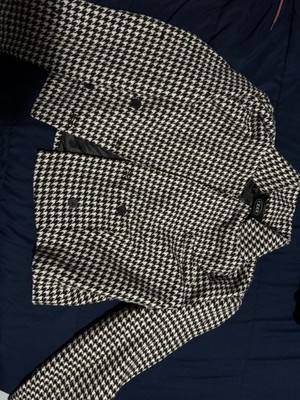 Cider Houndstooth Black and White Plaid Button Up Fleece Jacket Size Small