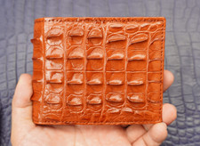Cartera Doble Lado Rojo Marrón Genuino Croco Hornback Cuero Para Hombre Doble Plegable #A30