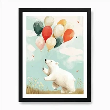Polar Bear Holding Balloons Storybo Framed Wall Art Poster Canvas Print Picture