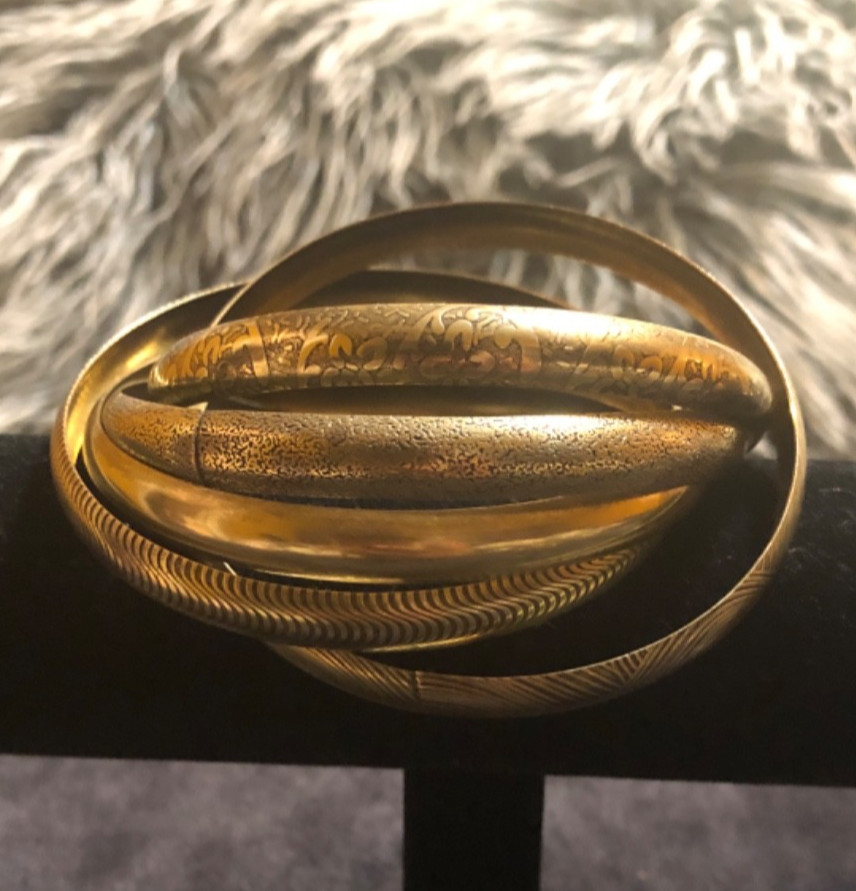 Interlocking Connected Textured Brass Bangle Brac… - image 3