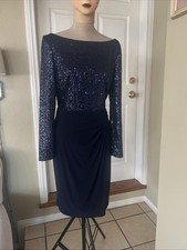 Lauren Ralph Lauren Women's Navy Evening Gown Maxi Dress Size 12 Long sleeves
