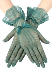  Women Lace Gloves Elegant Short Lace Tea Party Gloves for Women Dark Green