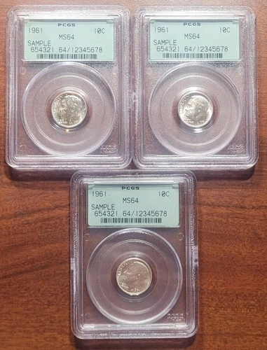 LAST THREE PCGS SAMPLE Slabs OGH 1961 Roosevelt Dime MS 64 Scratch-Free Holders