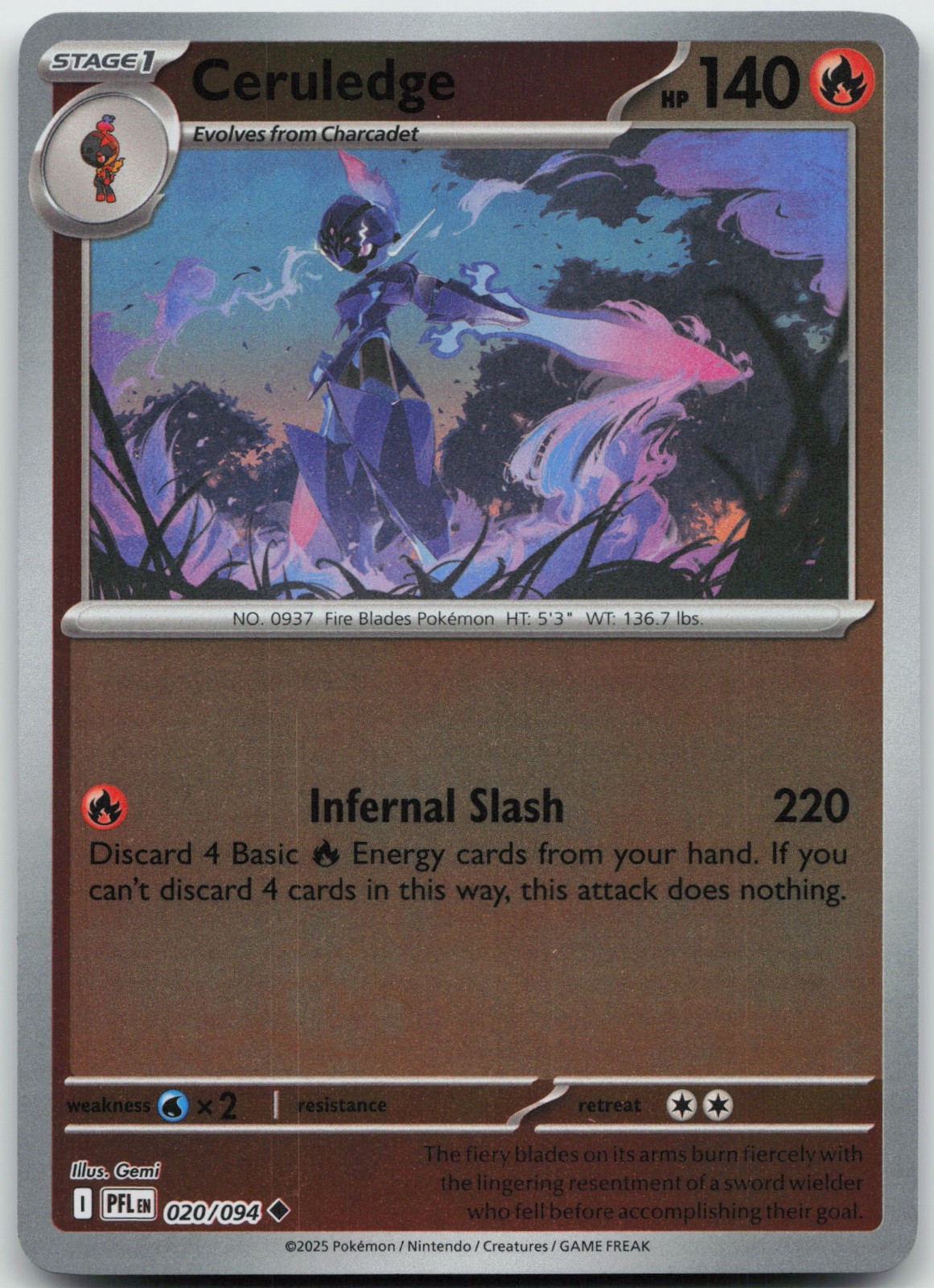 Ceruledge 020/094 Reverse Holofoil (RH) ME02: Phantasmal Flames (PFL) - NM/LP